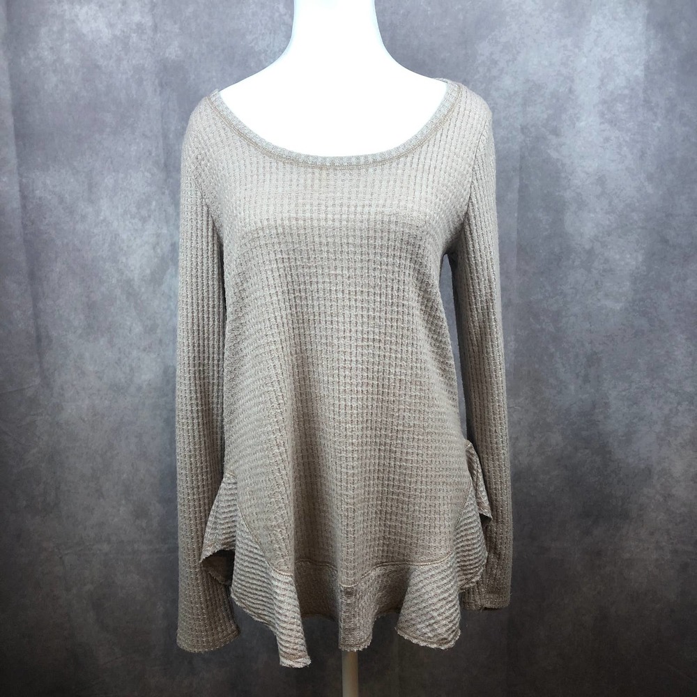 Saturday Sunday Anthropologie Shirt Womens‎ Medium Wendy Waffle Knit Top Tan